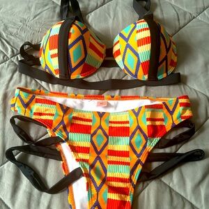 Colorful NWOT African Kente cloth Geometric push up Bikini Set size M